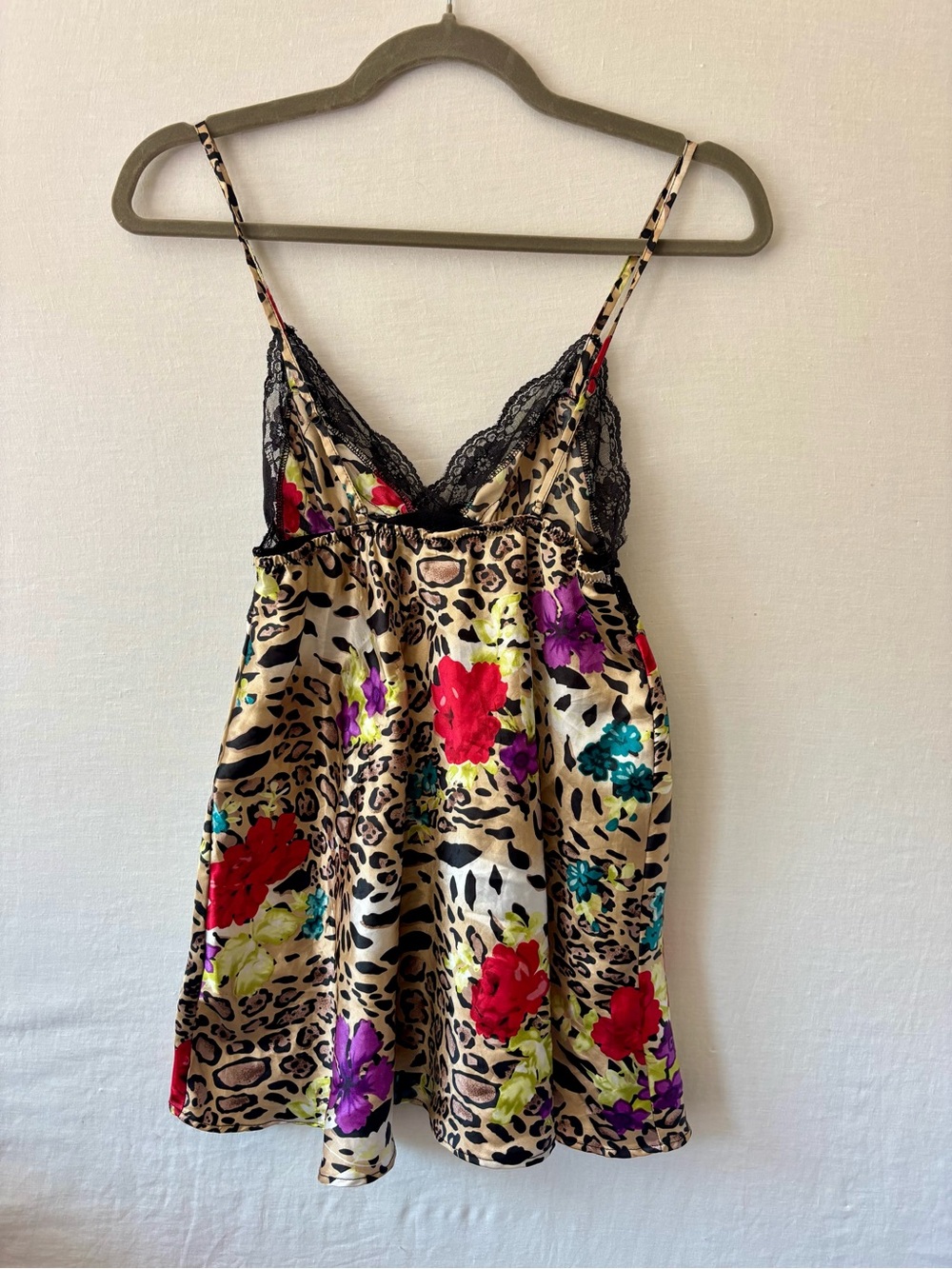Animal Print Floral Lace Babydoll Cami Top Dress S - Picture 3 of 4